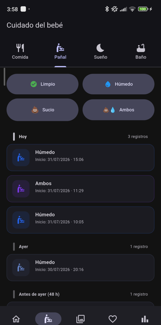 Registro rápido de pañal en un toque